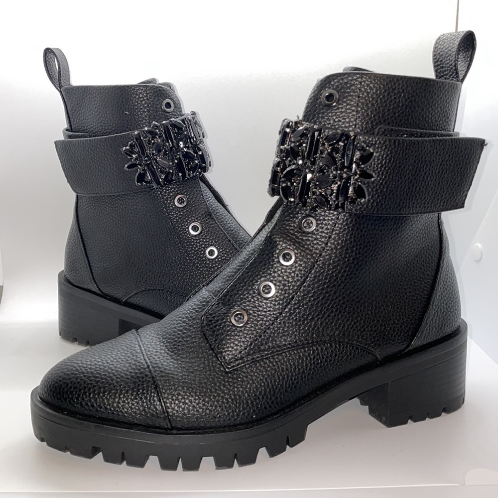 Karl Lagerfeld Paris Pippa Crystal Embellished Platform Combat Boots Women’s 8M - Picture 2 of 8